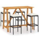 5-Piece Garden Bar Set with Cushions Black