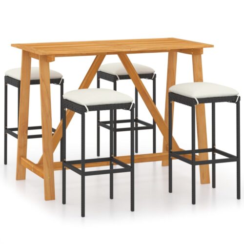 5-Piece Garden Bar Set with Cushions Black