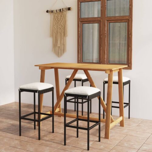 5-Piece Garden Bar Set with Cushions Black - Image 2