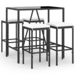 5-Piece Garden Bar Set with Cushions Black Poly Rattan Wicker Outdoor Patio Furniture