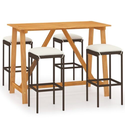 5-Piece Garden Bar Set with Cushions Brown