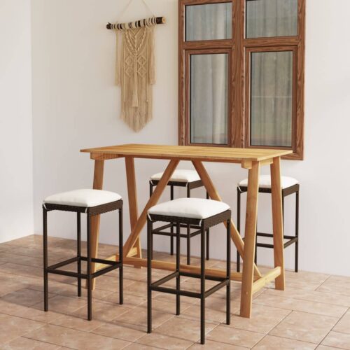 5-Piece Garden Bar Set with Cushions Brown - Image 2