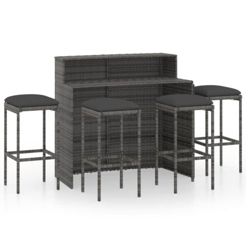 5-Piece Garden Bar Set with Cushions Grey