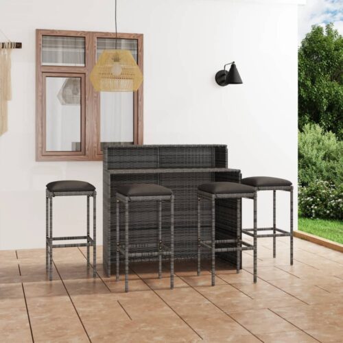 5-Piece Garden Bar Set with Cushions Grey - Image 2