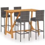 5-Piece Garden Bar Set with Cushions Grey
