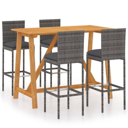 5-Piece Garden Bar Set with Cushions Grey