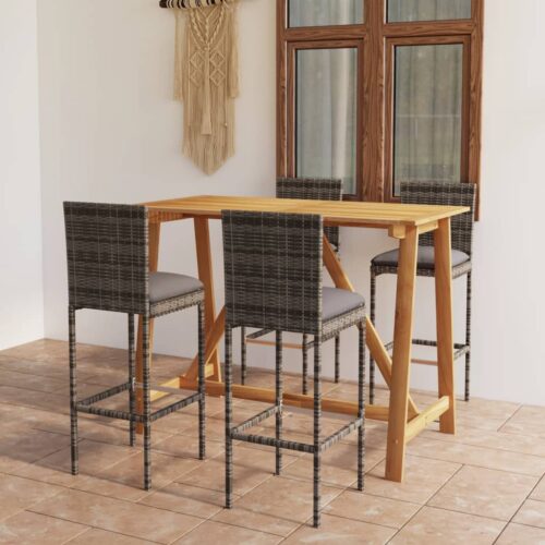 5-Piece Garden Bar Set with Cushions Grey - Image 2
