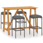 5-Piece Garden Bar Set with Cushions Grey