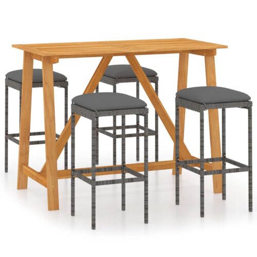 5-Piece Garden Bar Set with Cushions Grey