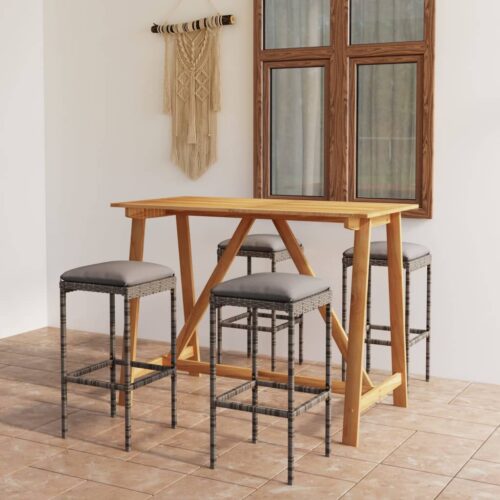 5-Piece Garden Bar Set with Cushions Grey - Image 2