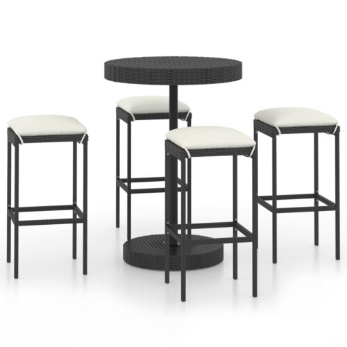5-Piece Garden Bar Set with Cushions Poly Rattan Wicker Outdoor Patio Furniture Black