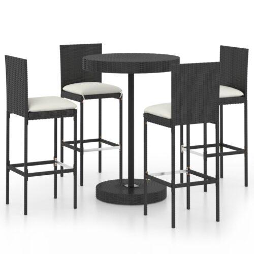 5-Piece Garden Bar Set with Cushions Poly Rattan Wicker Outdoor Patio Furniture Black