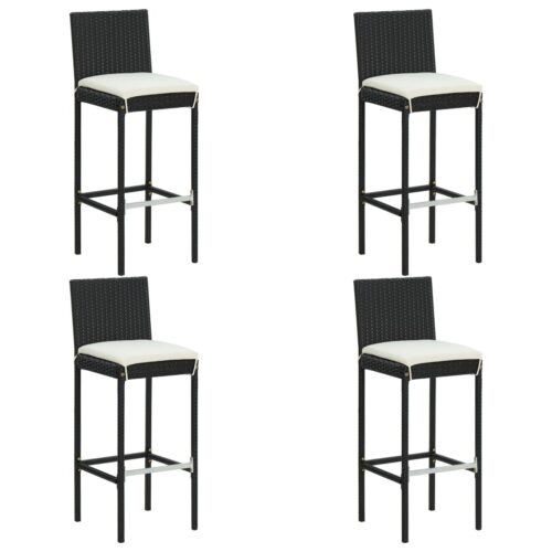5-Piece Garden Bar Set with Cushions Poly Rattan Wicker Outdoor Patio Furniture Black - Image 6