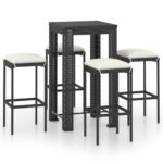 5-Piece Garden Bar Set with Cushions Poly Rattan Wicker Outdoor Patio Furniture Black