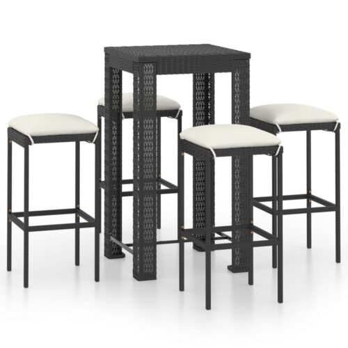 5-Piece Garden Bar Set with Cushions Poly Rattan Wicker Outdoor Patio Furniture Black