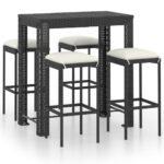 5-Piece Garden Bar Set with Cushions Poly Rattan Wicker Outdoor Patio Furniture Black