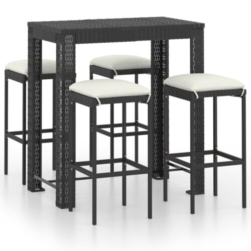 5-Piece Garden Bar Set with Cushions Poly Rattan Wicker Outdoor Patio Furniture Black