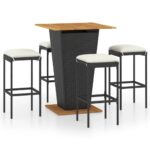 5-Piece Garden Bar Set with Cushions Poly Rattan Wicker Outdoor Patio Furniture Black