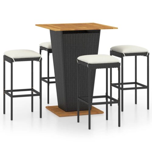5-Piece Garden Bar Set with Cushions Poly Rattan Wicker Outdoor Patio Furniture Black