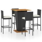5-Piece Garden Bar Set with Cushions Poly Rattan Wicker Outdoor Patio Furniture Black