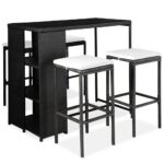 5-Piece Garden Bar Set with Cushions Poly Rattan Wicker Outdoor Patio Furniture Black