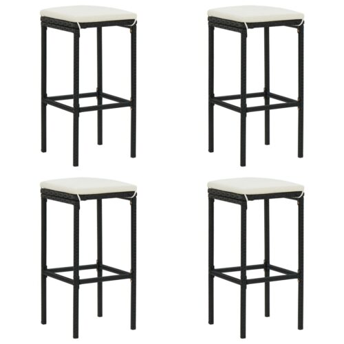 5-Piece Garden Bar Set with Cushions Poly Rattan Wicker Outdoor Patio Furniture Black - Image 4