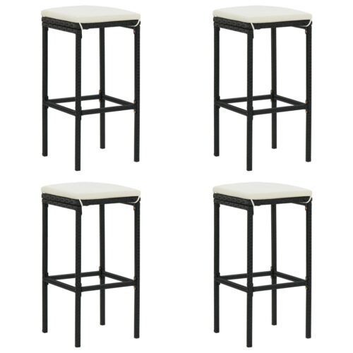 5-Piece Garden Bar Set with Cushions Poly Rattan Wicker Outdoor Patio Furniture Black - Image 5