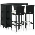 5-Piece Garden Bar Set with Cushions Poly Rattan Wicker Outdoor Patio Furniture Black