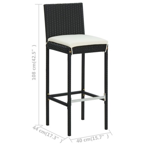 5-Piece Garden Bar Set with Cushions Poly Rattan Wicker Outdoor Patio Furniture Black - Image 9