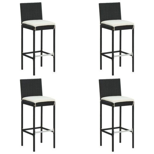 5-Piece Garden Bar Set with Cushions Poly Rattan Wicker Outdoor Patio Furniture Black - Image 5