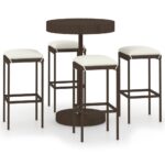 5-Piece Garden Bar Set with Cushions Poly Rattan Wicker Outdoor Patio Furniture Brown