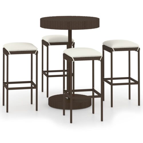 5-Piece Garden Bar Set with Cushions Poly Rattan Wicker Outdoor Patio Furniture Brown
