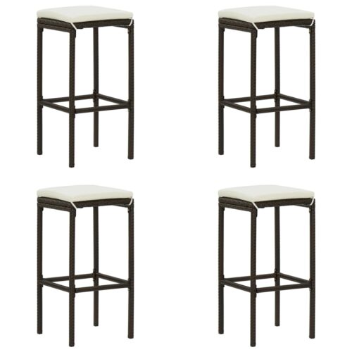5-Piece Garden Bar Set with Cushions Poly Rattan Wicker Outdoor Patio Furniture Brown - Image 7