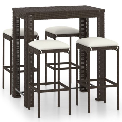 5-Piece Garden Bar Set with Cushions Poly Rattan Wicker Outdoor Patio Furniture Brown
