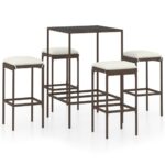5-Piece Garden Bar Set with Cushions Poly Rattan Wicker Outdoor Patio Furniture Brown
