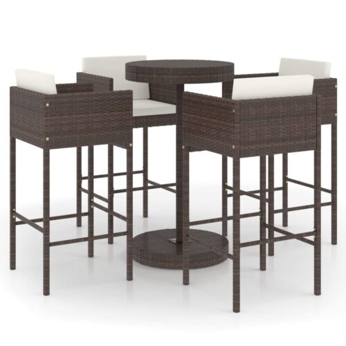 5-Piece Garden Bar Set with Cushions Poly Rattan Wicker Outdoor Patio Furniture Brown
