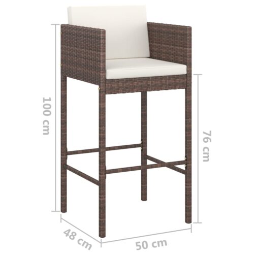 5-Piece Garden Bar Set with Cushions Poly Rattan Wicker Outdoor Patio Furniture Brown - Image 8