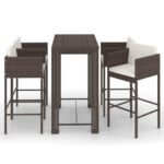 5-Piece Garden Bar Set with Cushions Poly Rattan Wicker Outdoor Patio Furniture Brown