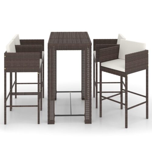 5-Piece Garden Bar Set with Cushions Poly Rattan Wicker Outdoor Patio Furniture Brown