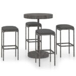 5-Piece Garden Bar Set with Cushions Poly Rattan Wicker Outdoor Patio Furniture Grey