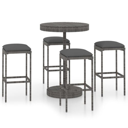5-Piece Garden Bar Set with Cushions Poly Rattan Wicker Outdoor Patio Furniture Grey