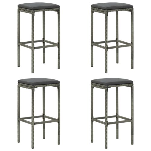 5-Piece Garden Bar Set with Cushions Poly Rattan Wicker Outdoor Patio Furniture Grey - Image 6