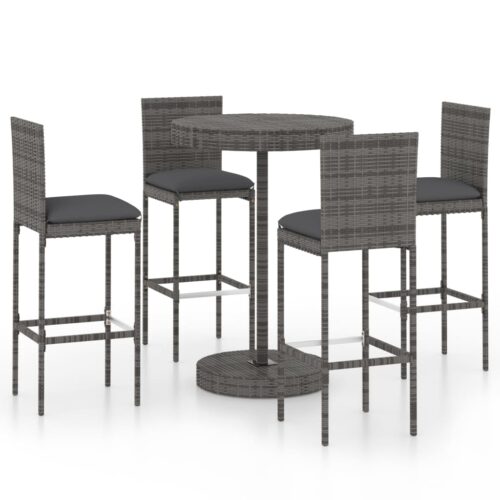 5-Piece Garden Bar Set with Cushions Poly Rattan Wicker Outdoor Patio Furniture Grey