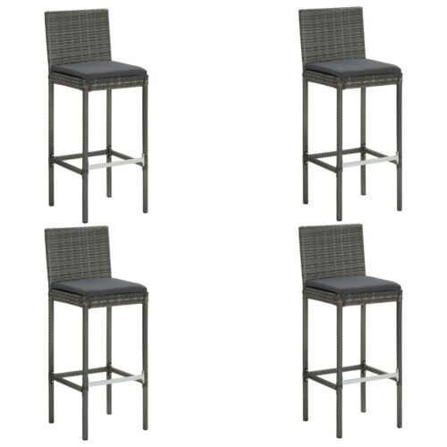 5-Piece Garden Bar Set with Cushions Poly Rattan Wicker Outdoor Patio Furniture Grey - Image 6