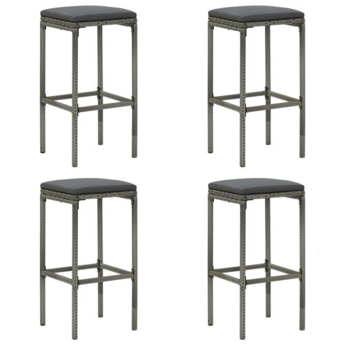5-Piece Garden Bar Set with Cushions Poly Rattan Wicker Outdoor Patio Furniture Grey - Image 3