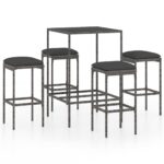 5-Piece Outdoor Bar Set Garden Patio Dining Stools Chairs Table Rattan Grey