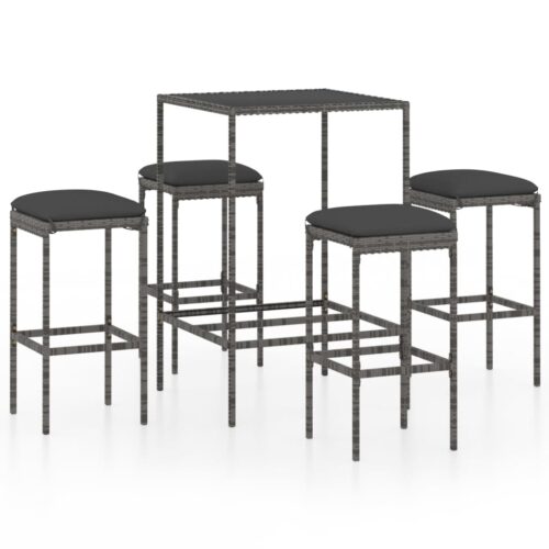5-Piece Outdoor Bar Set Garden Patio Dining Stools Chairs Table Rattan Grey