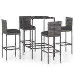 5-Piece Garden Bar Set with Cushions Poly Rattan Wicker Outdoor Patio Furniture Grey
