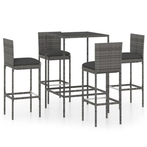 5-Piece Garden Bar Set with Cushions Poly Rattan Wicker Outdoor Patio Furniture Grey