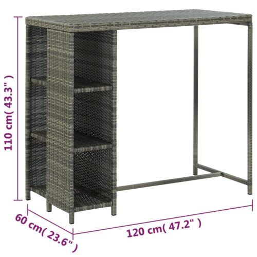 5-Piece Garden Bar Set with Cushions Poly Rattan Wicker Outdoor Patio Furniture Grey - Image 8
